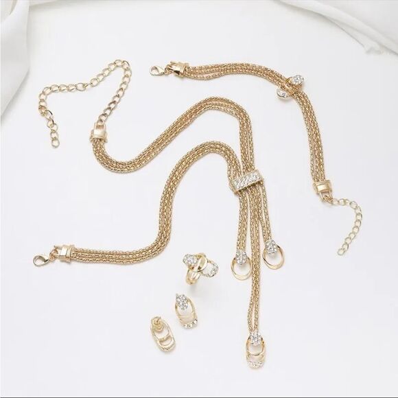 4 Piece Gold Plated Diamond CZ Luxury Exquisite Gift Jewelry Set - Picture 10 of 14